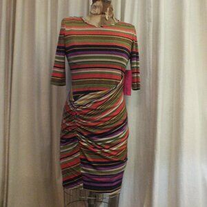Betsey Johnson Multicolor Tight fitting Hip Hugging Striped Womens Dress Sz 6